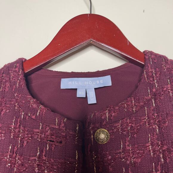 Hill House The Valentina Tweed Jacket and Mini Dress set in Burgundy Sz XS - Picture 15 of 16